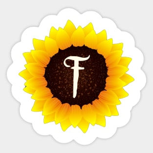 Floral Monogram F Bright Yellow Sunflower Sticker